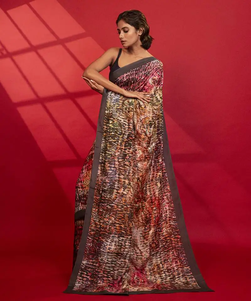multicolor abstract printed silk saree