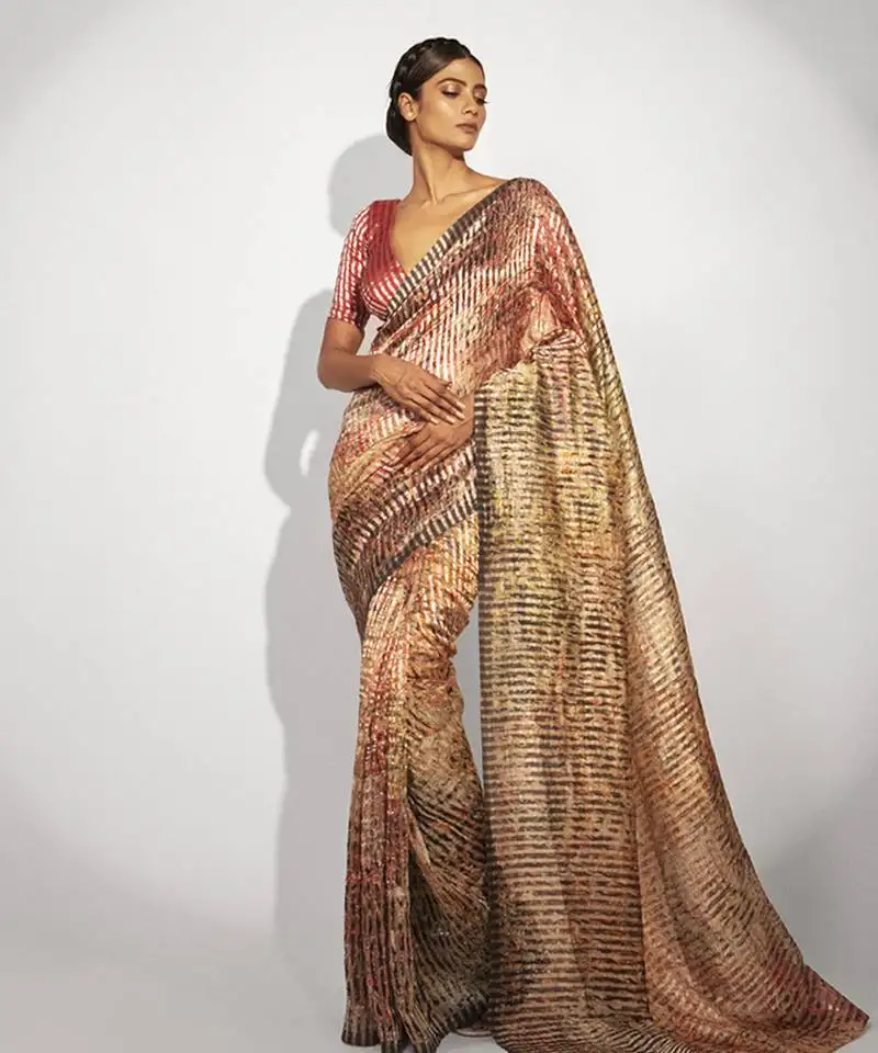 Stripes printed cotton silk multicolor saree