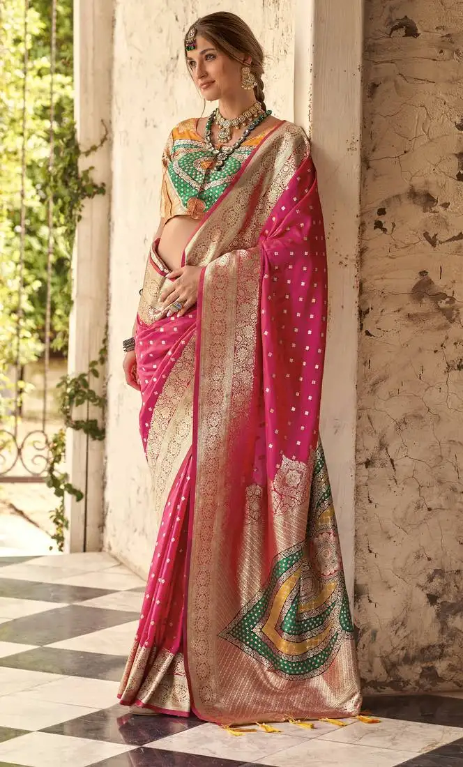 Rani silk blend saree with unstitched blouse