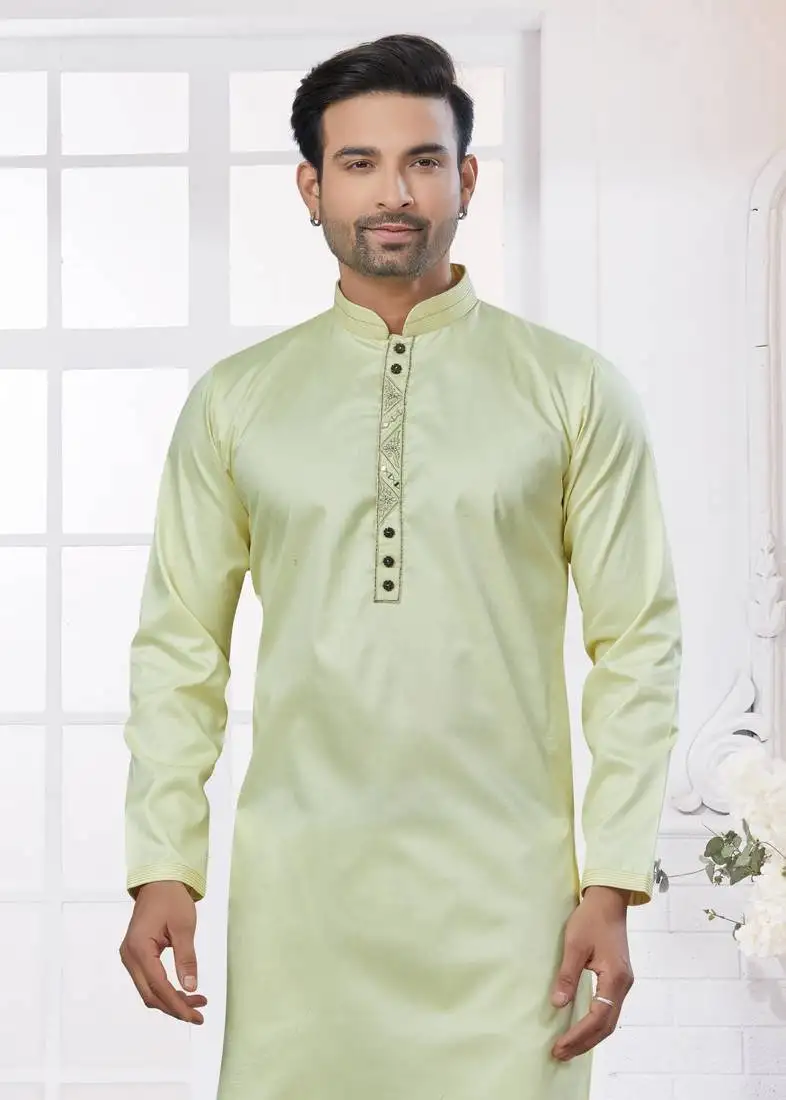 Pista heavy cotton with embroidery work kurta pyjama for mens wear