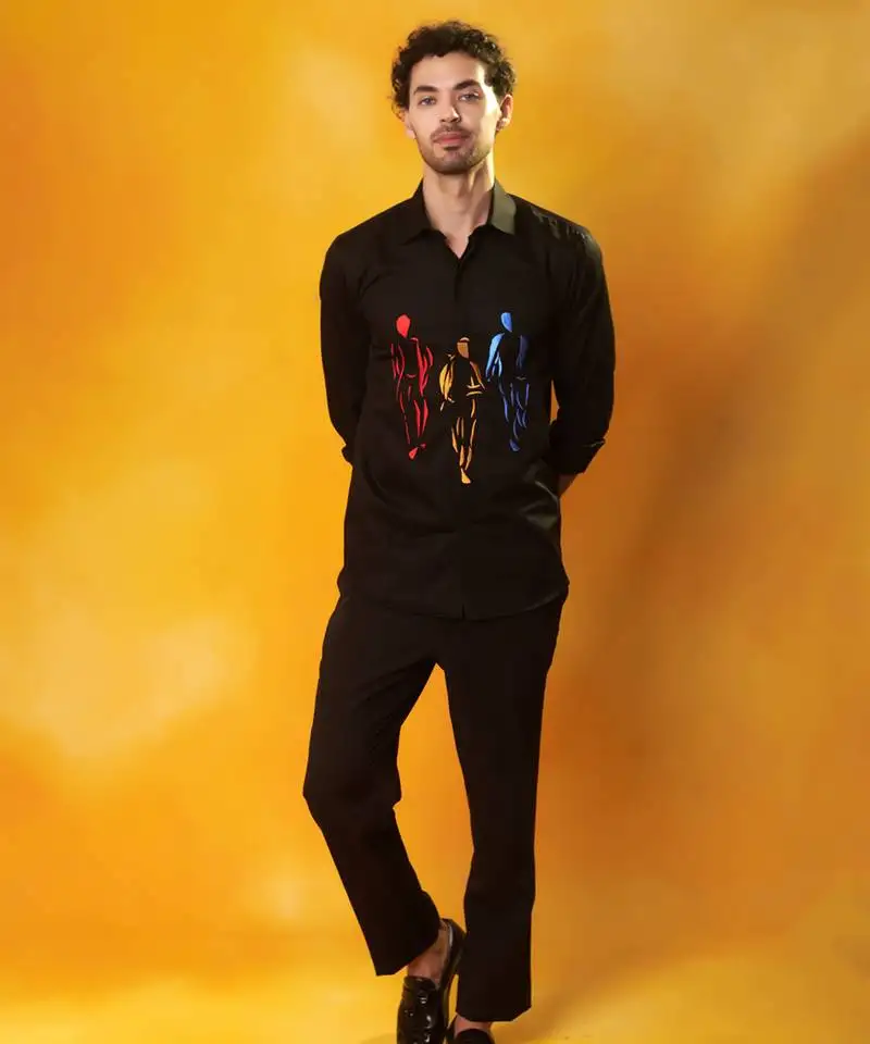 Black cotton printed men shirt