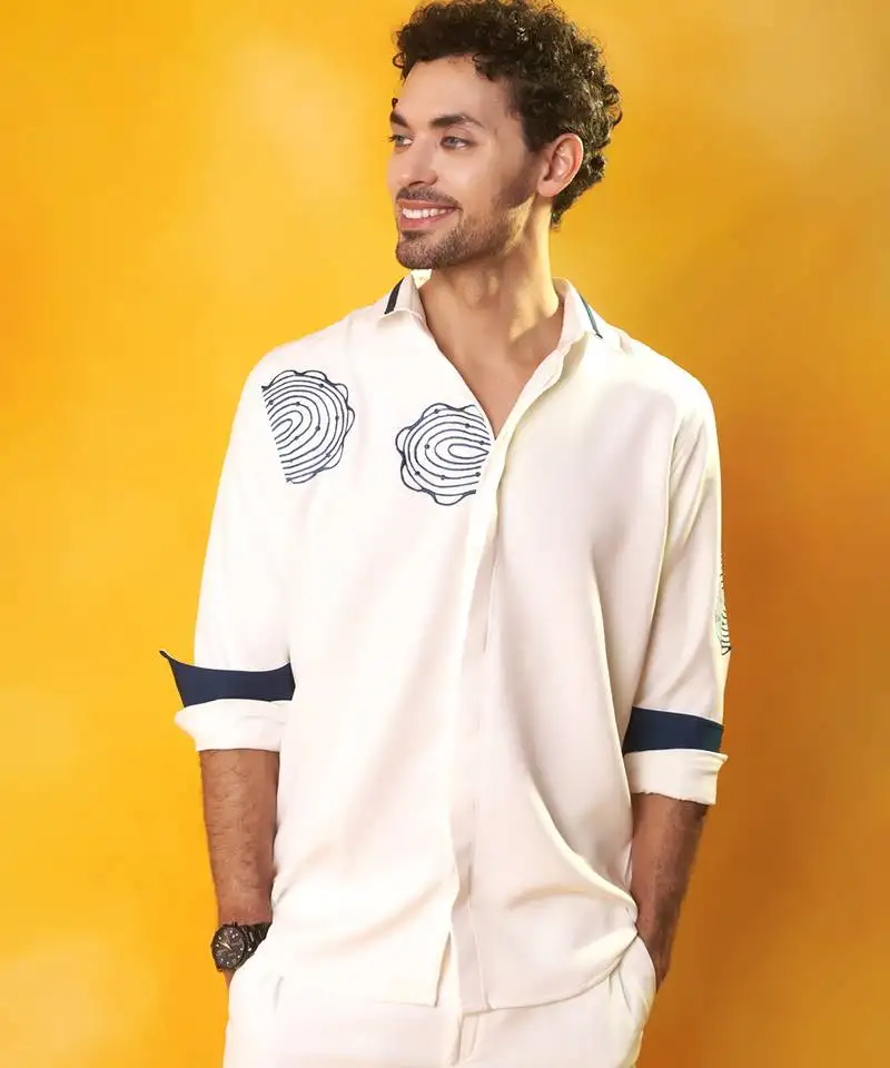 White crepe plain men shirt & pant set