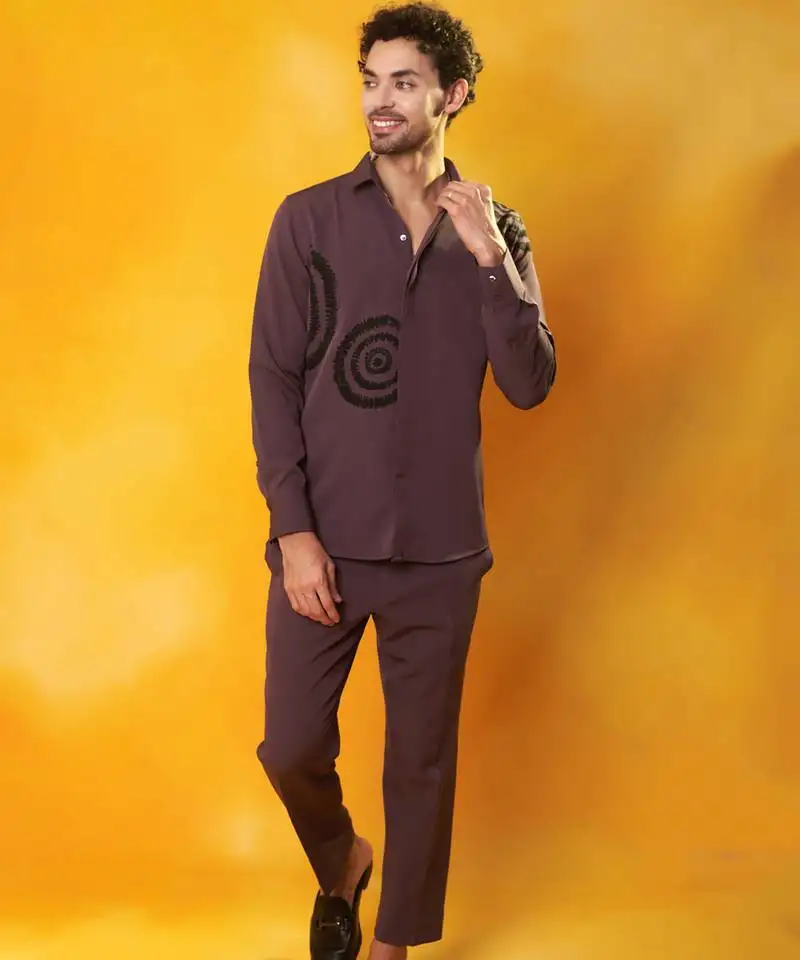 Purple crepe plain men shirt & pant