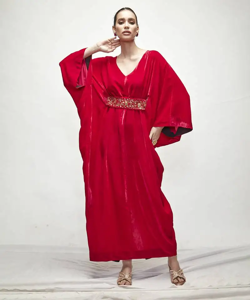 Fuschia pink velvet kaftaan