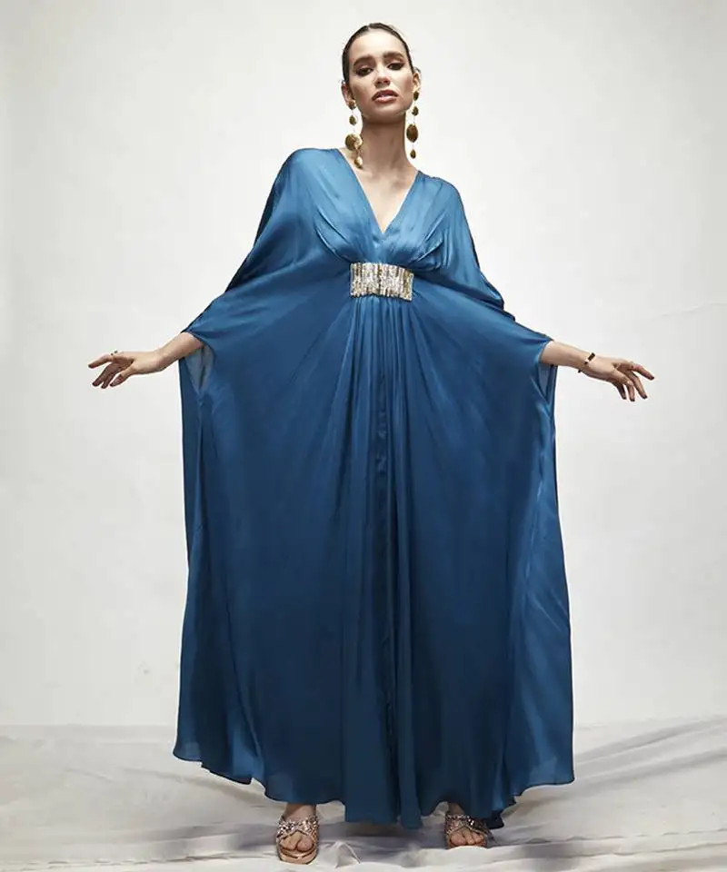 Blue plain silk kaftaan
