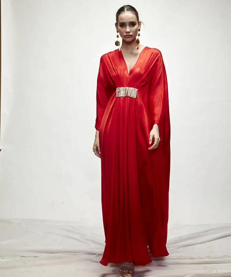 Red plain silk kaftaan