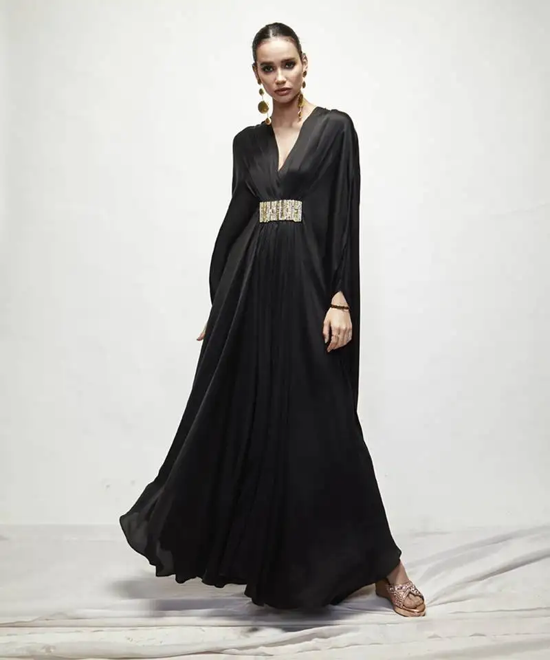 Black plain silk kaftaan