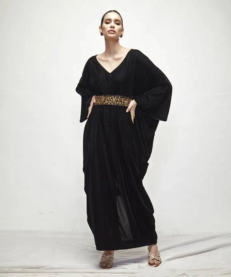 Black plain velvet kaftaan