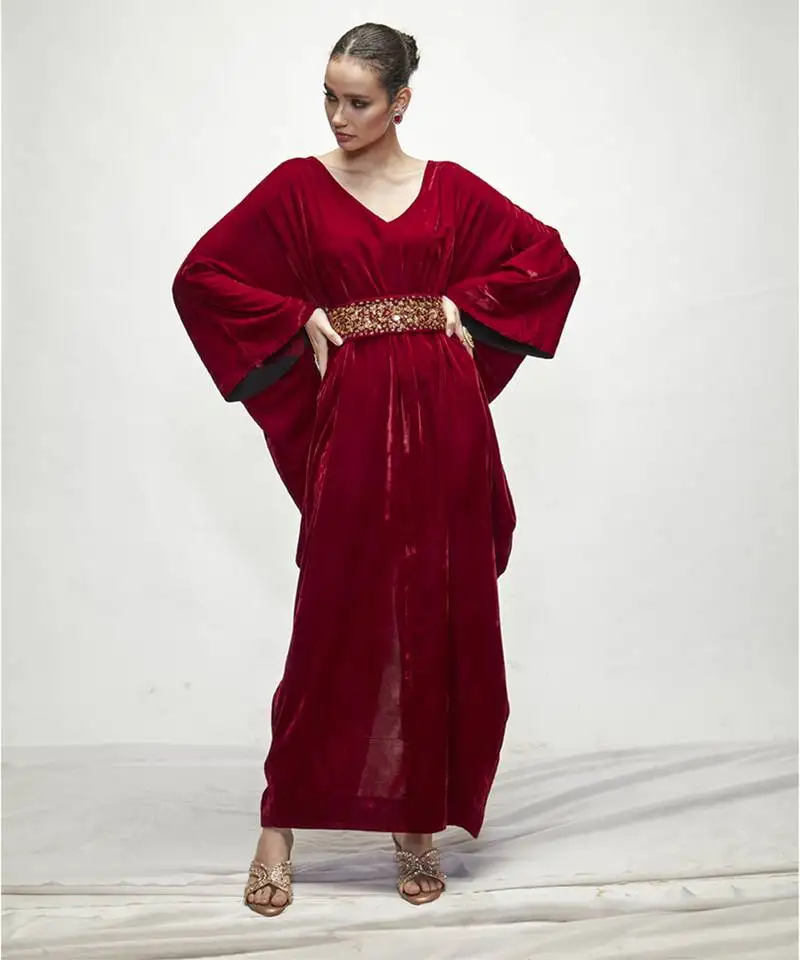 Maroon plain velvet kaftaan