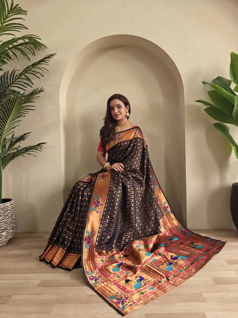 Black paithani design saree with contrast weaving pallu and blouse