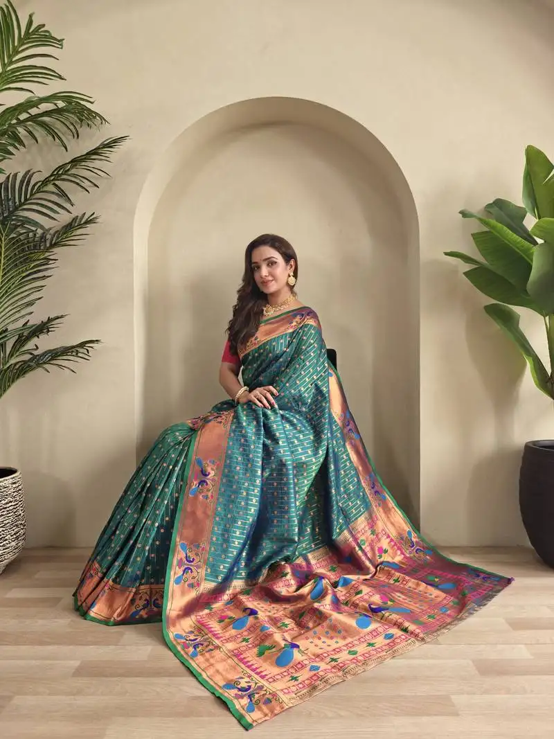 Rama paithani design saree with contrast weaving pallu and blouse