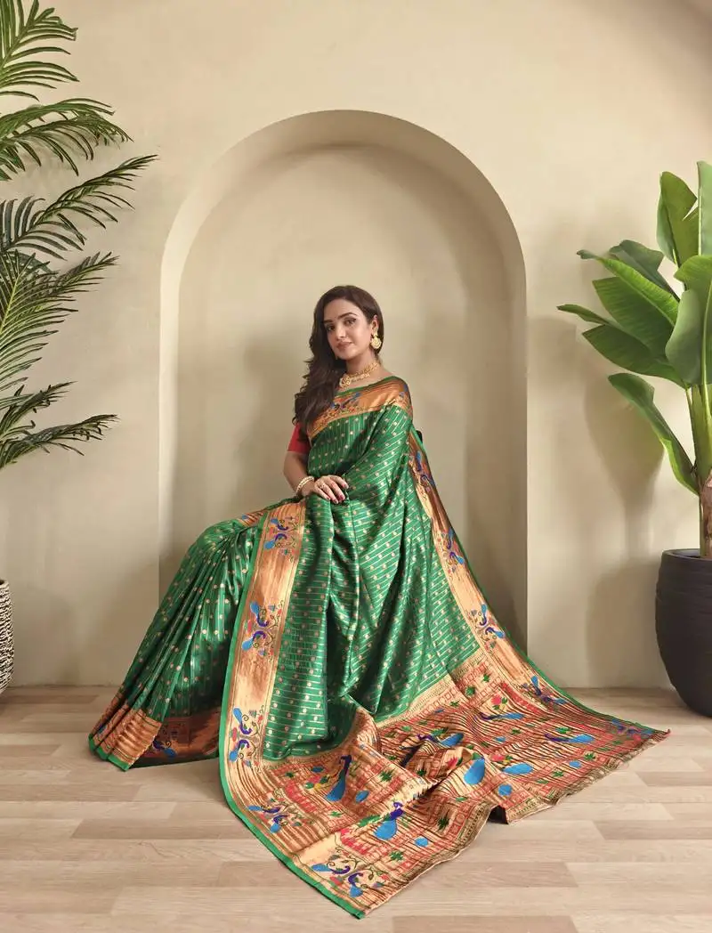 Green paithani design saree with contrast weaving pallu and blouse
