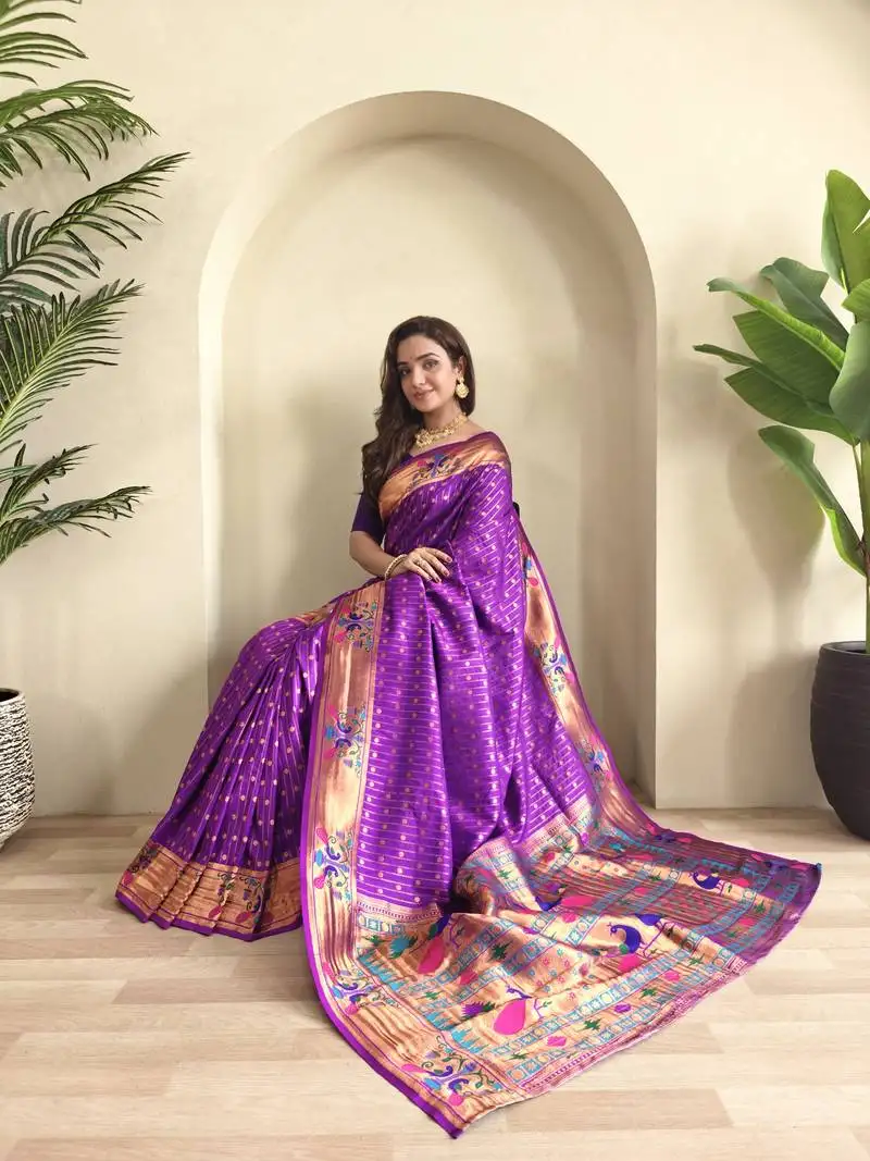 Purple paithani design saree with contrast weaving pallu and blouse