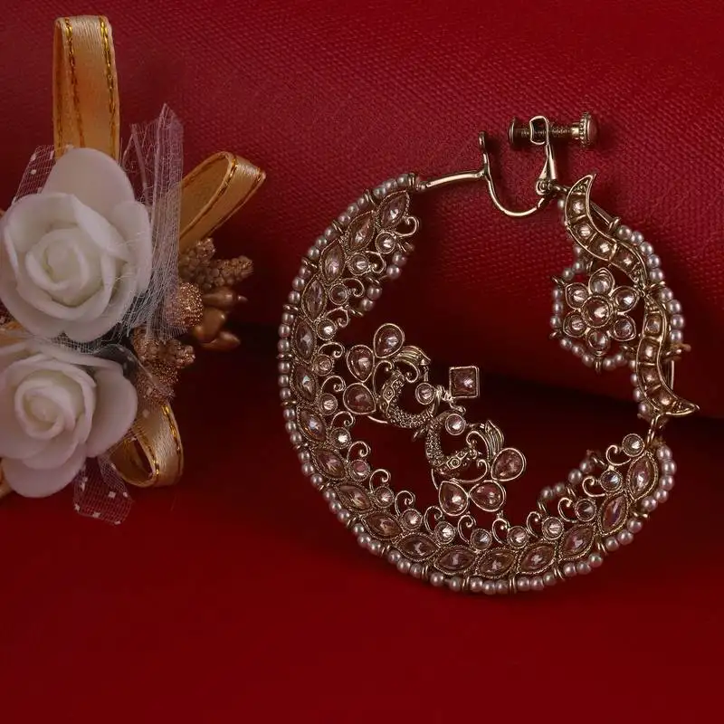 Traditional peacock and flower shape gold plated nose ring(nathiya) for women