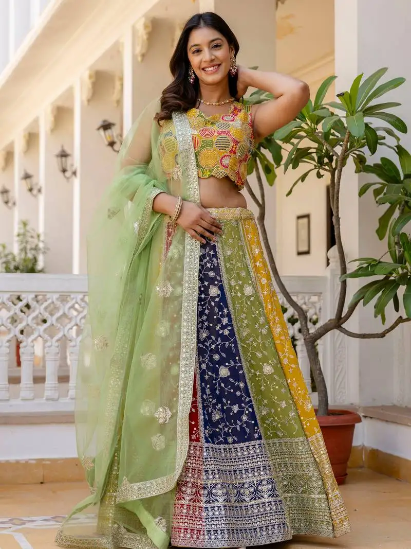 Multi color georgette sequins sangeet wear lehenga choli
