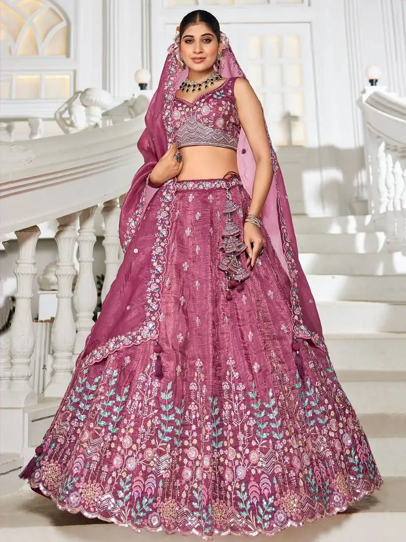Mauve thread embroidered bridesmaids lehenga choli