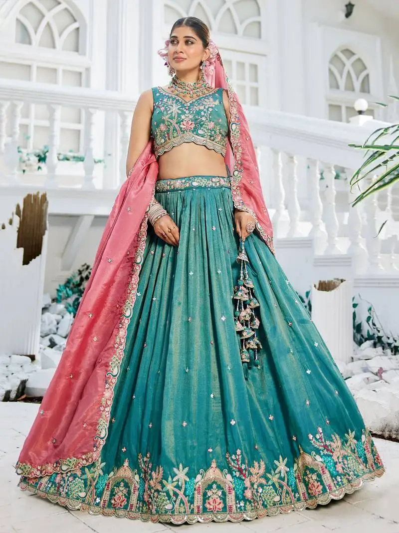 Sea green thread embroidered designer lehenga choli