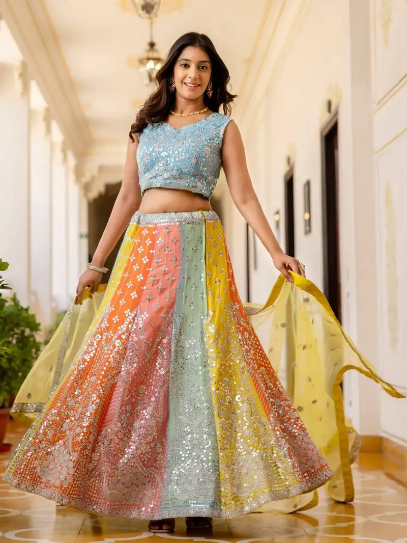 Multi color sequins georgette lehenga choli with dupatta