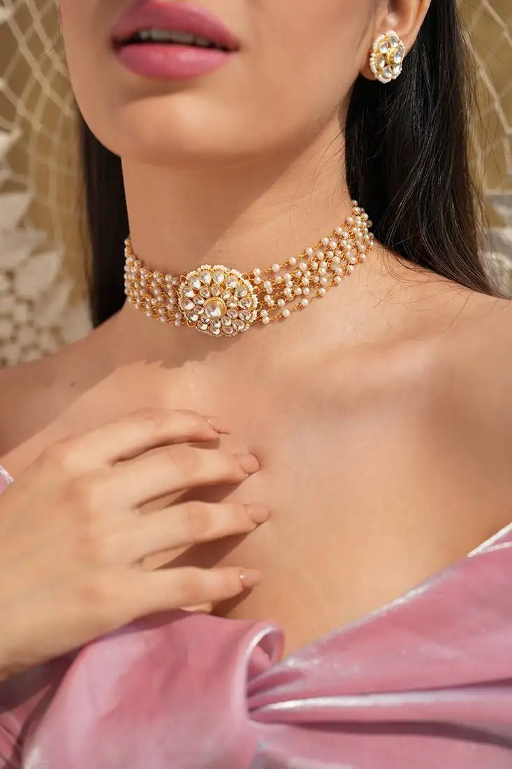 Talia multi-strand kundan flower choker set