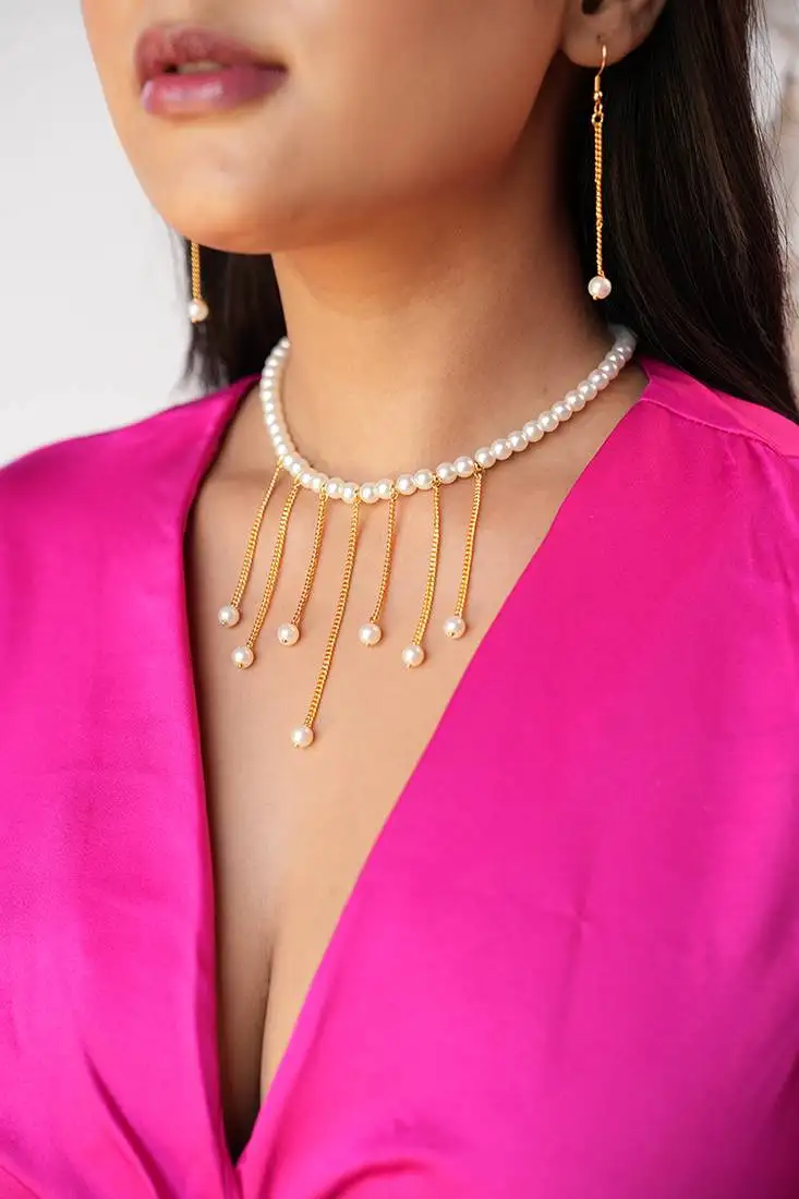 Elora semi-precious pearl necklace set