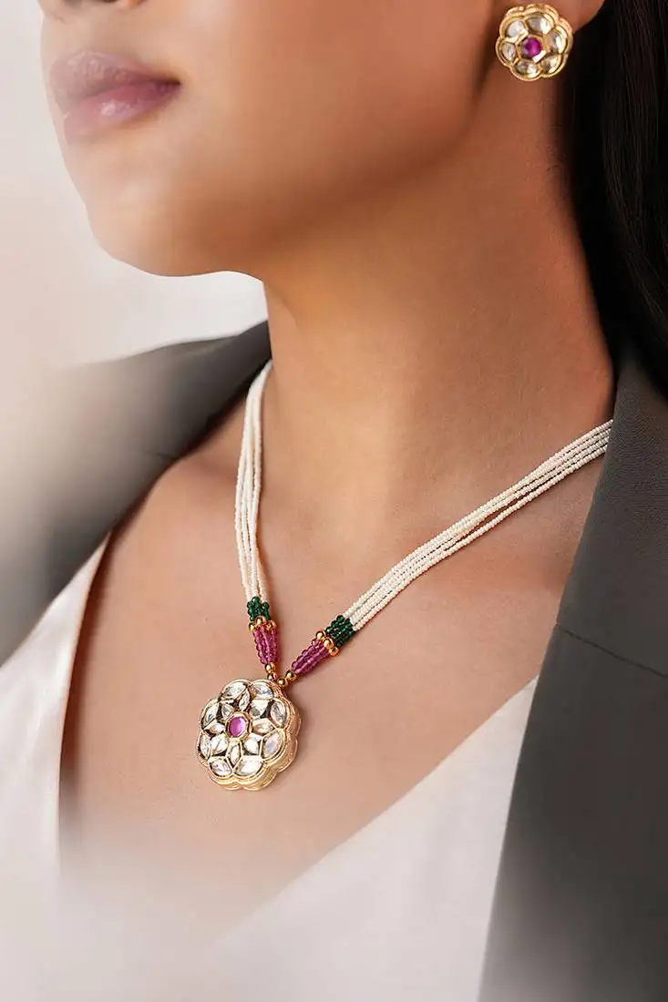 Minimal kundan pendant necklace set