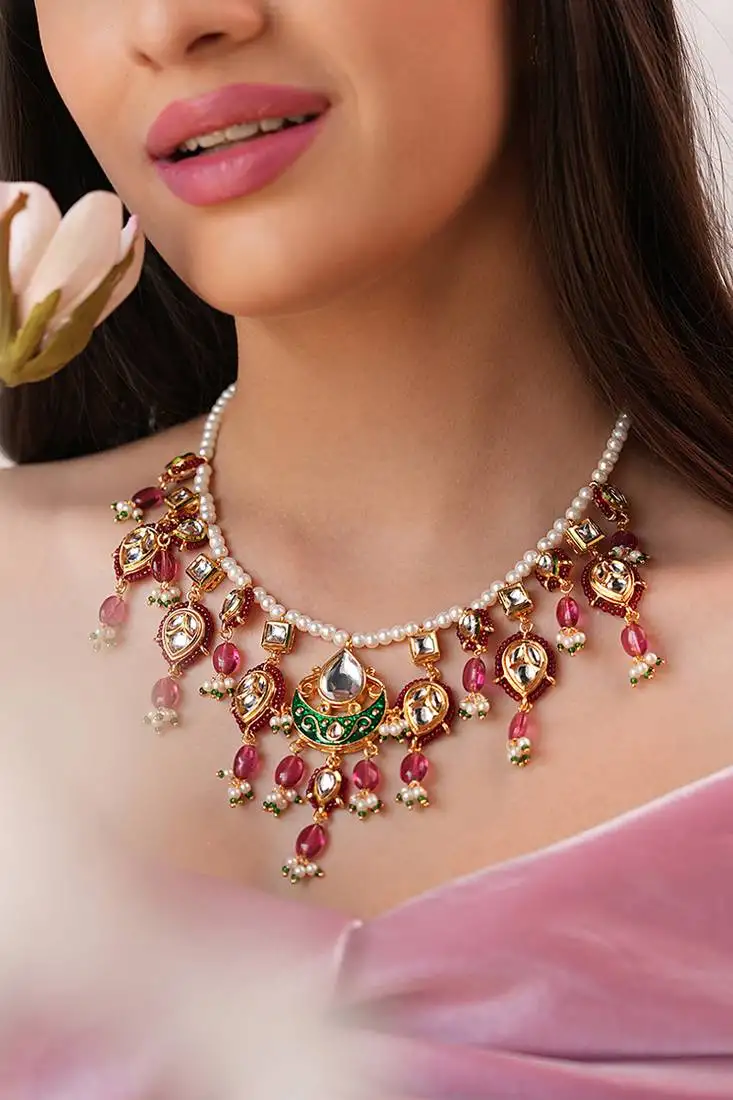 Kundan and ruby duldul beads necklace
