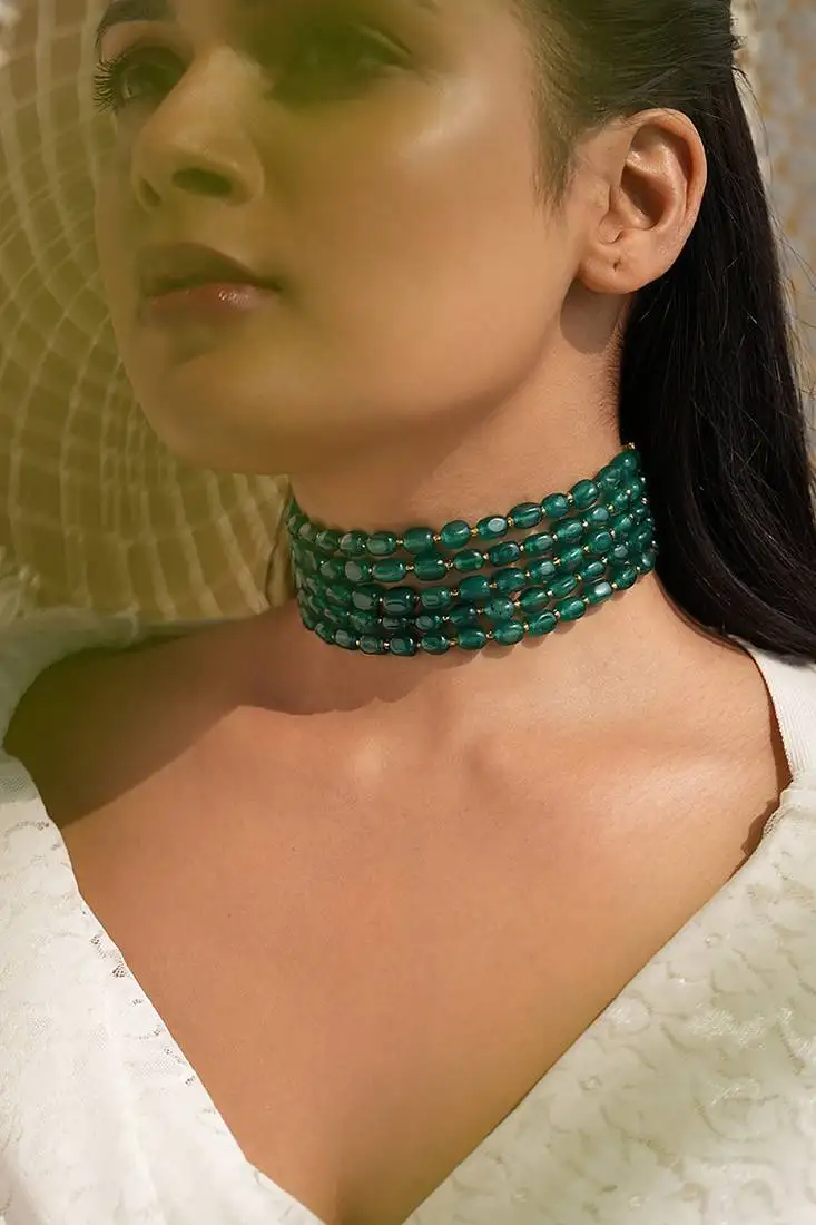 Verdura layered green duldul bead choker with adjustable tassel