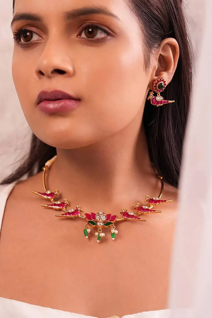 Blush aviary kundan necklace set