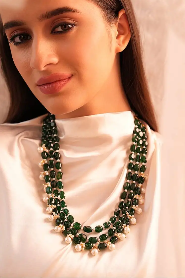 Divine duldul striking deep green duldul and pearl necklace