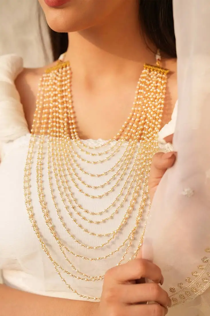 Riva layered semi-precious pearl and gold-toned brass necklace