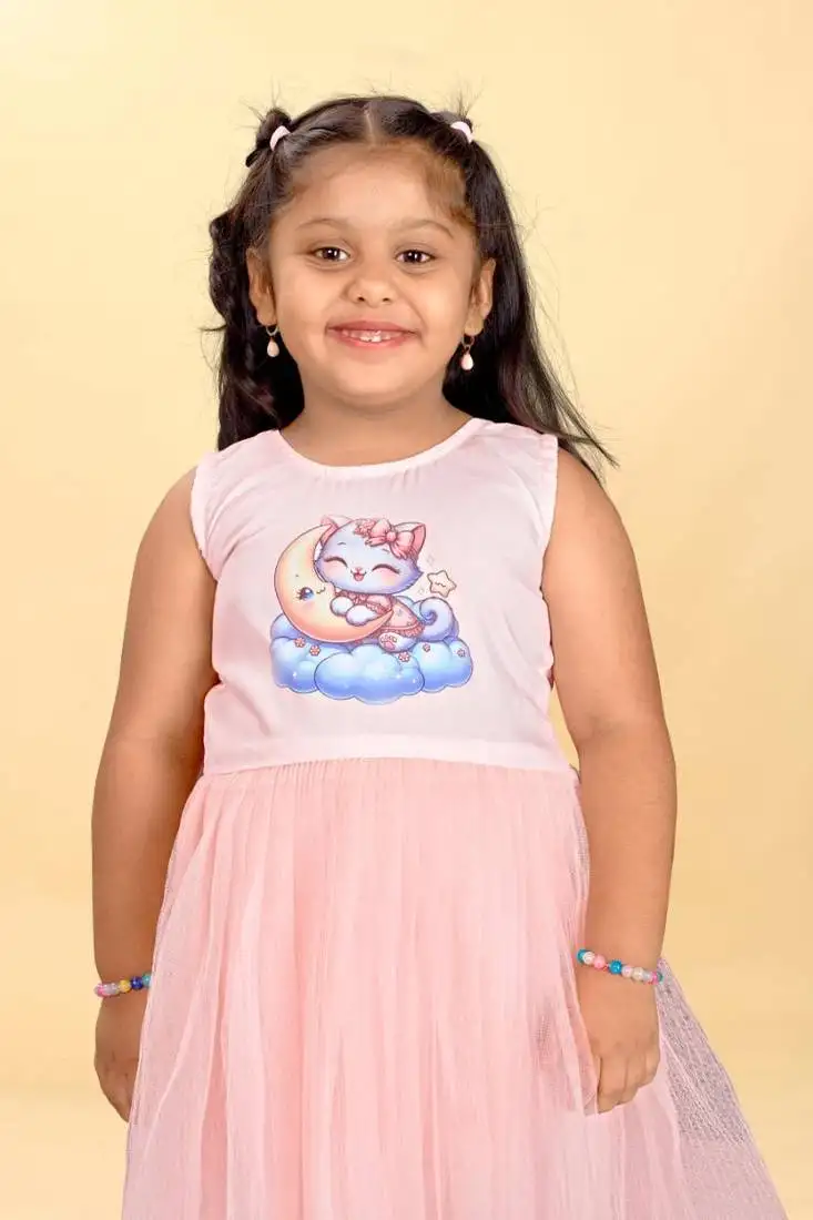 Pink rayon printed floral print dress for girls