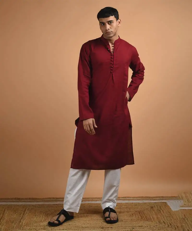 Maroon plain cotton kurta