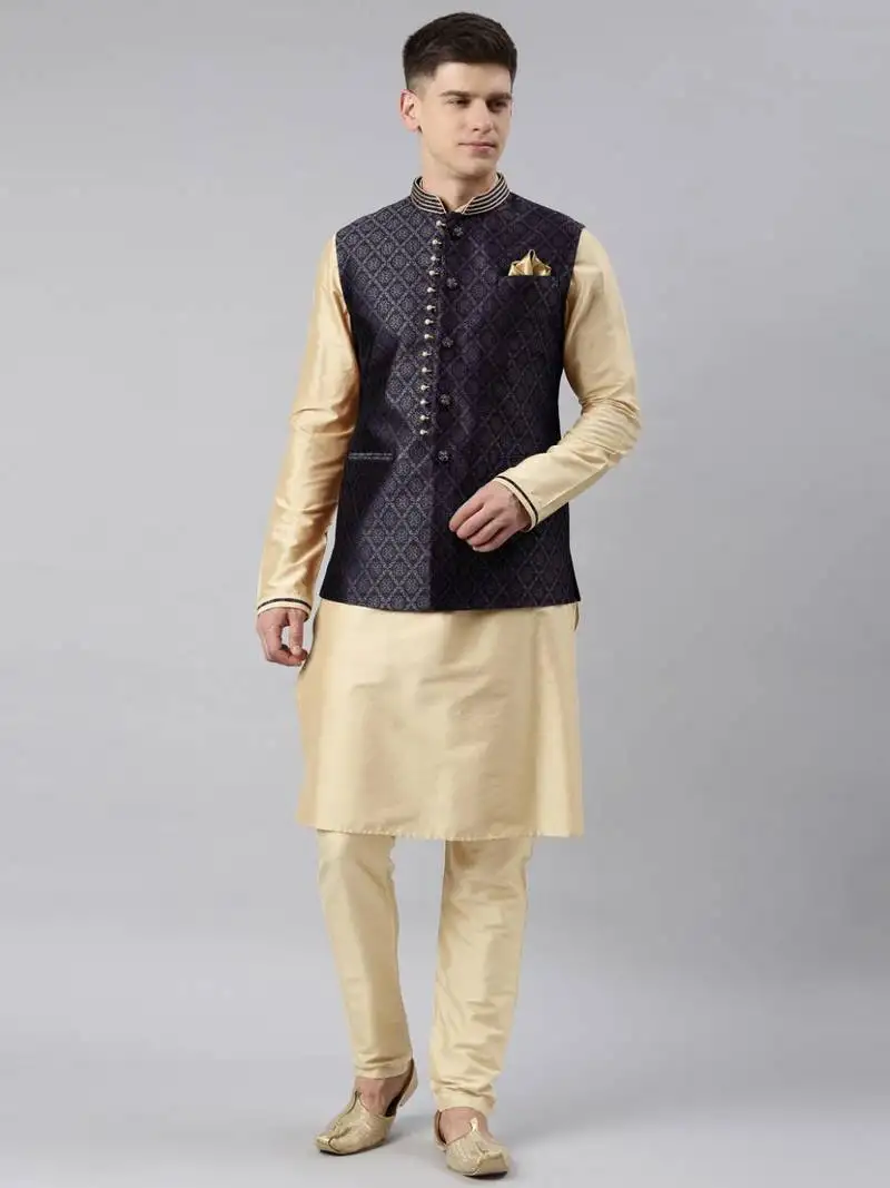 Navy banarasi bundi with gold kurta set