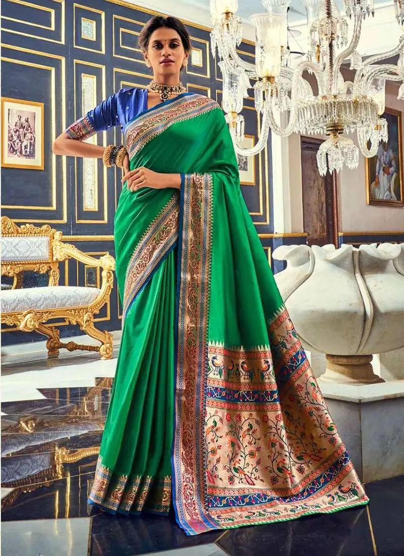 Green soft silk party wear designer saree