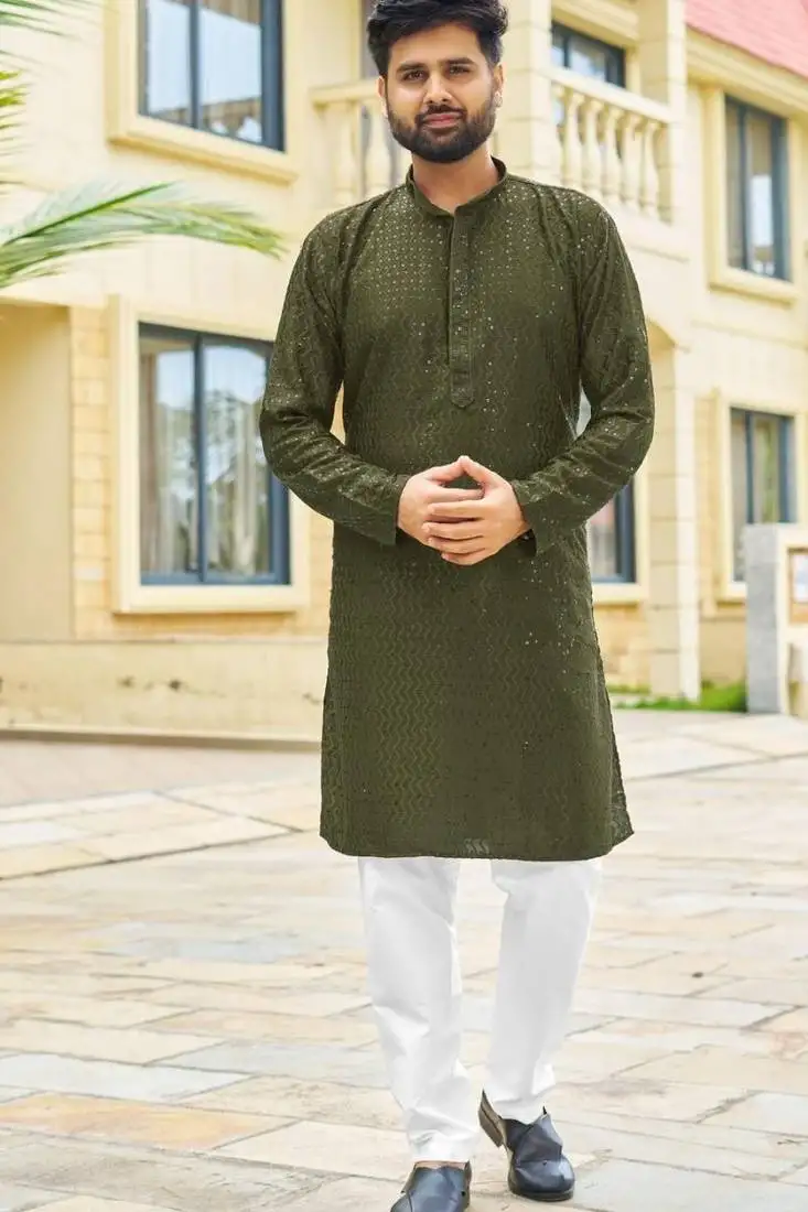 Mehandi premium rayon with embroidery sequins work