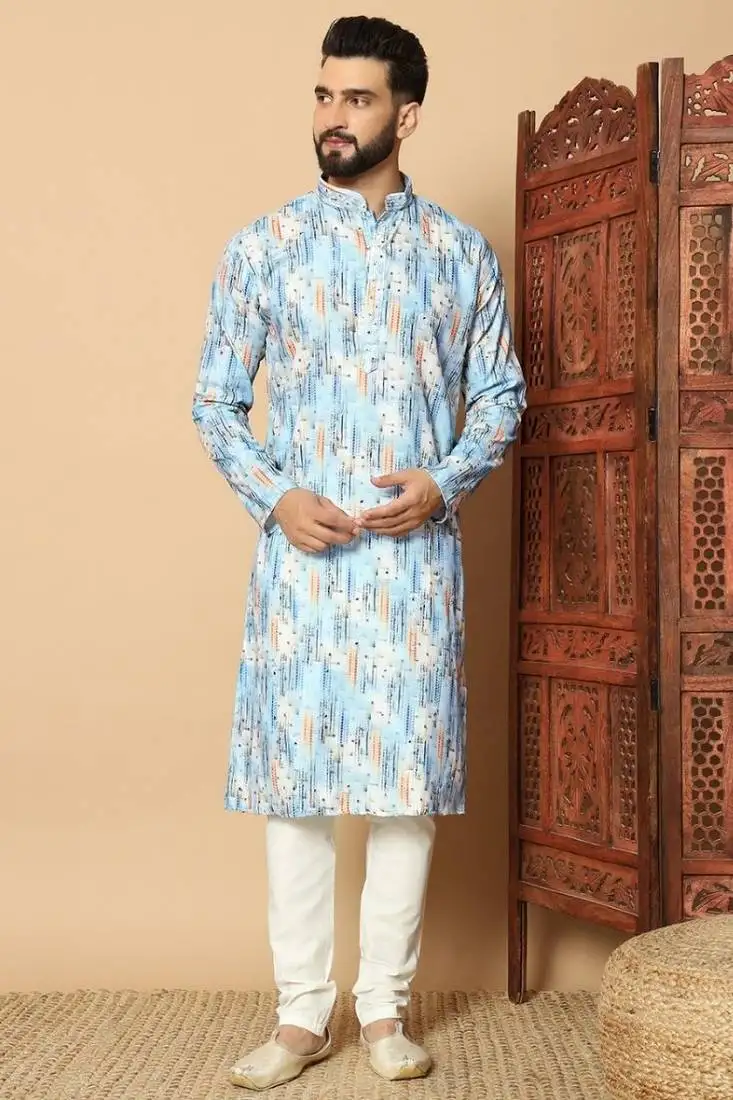 Blue heavy linen cotton print with cotton pyjama