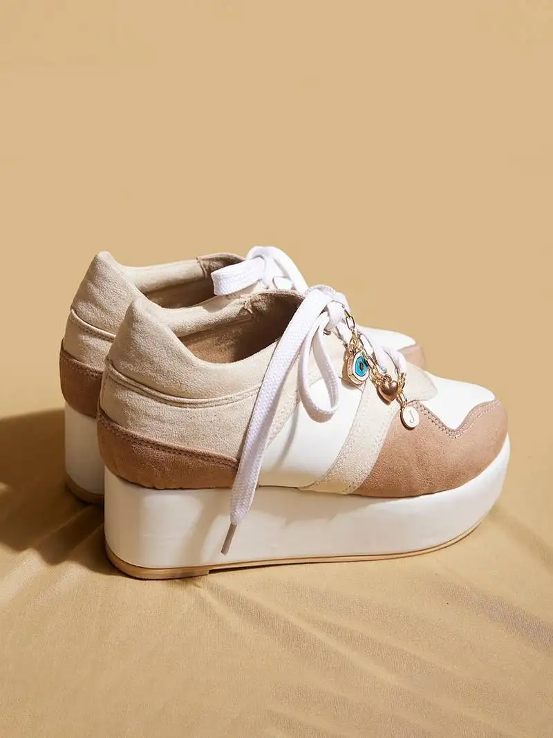 Beige solid leather wedges