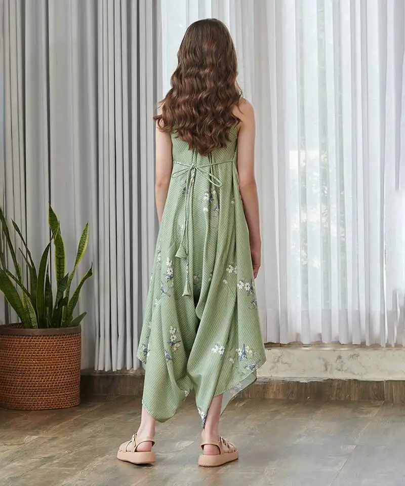 Green printed cotton jumpsuit