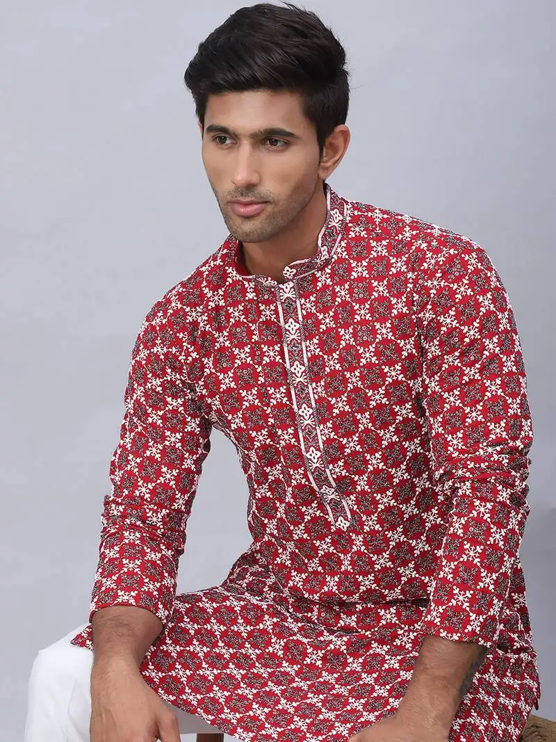 Maroon embroidered kurta pyjama set
