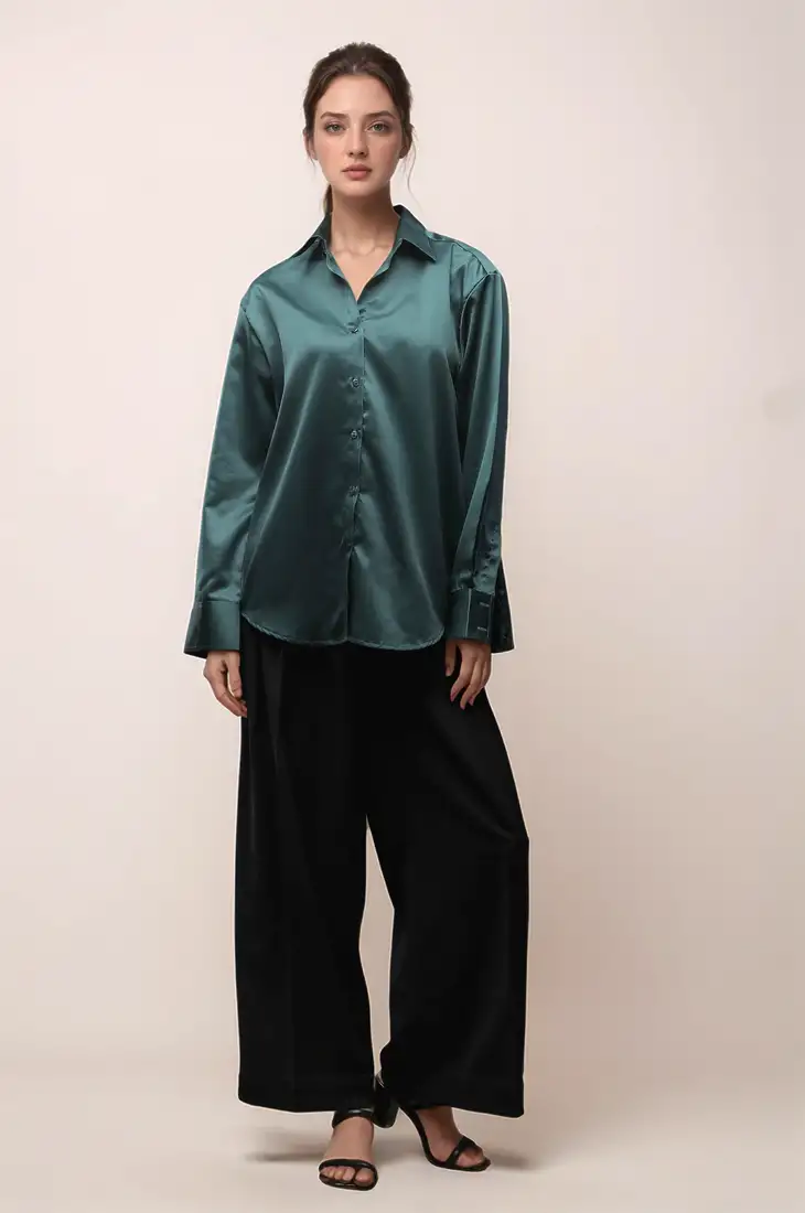 Green satin shirt