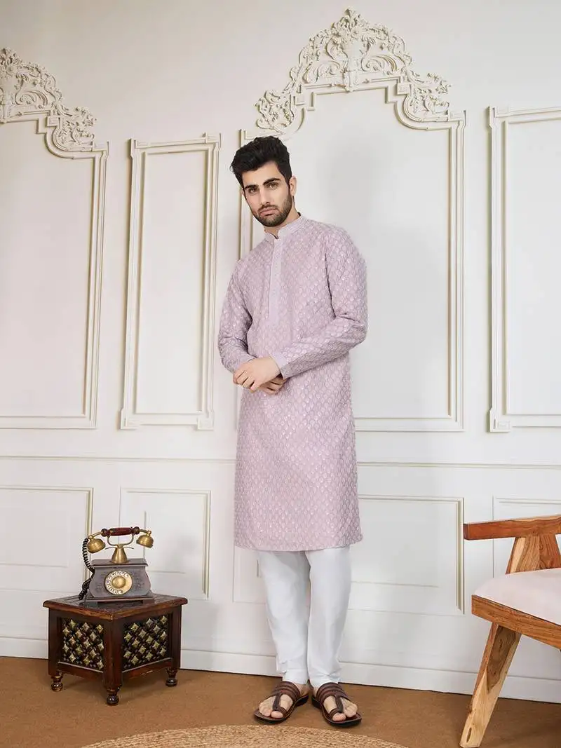 Mauve solid chikankari kurta