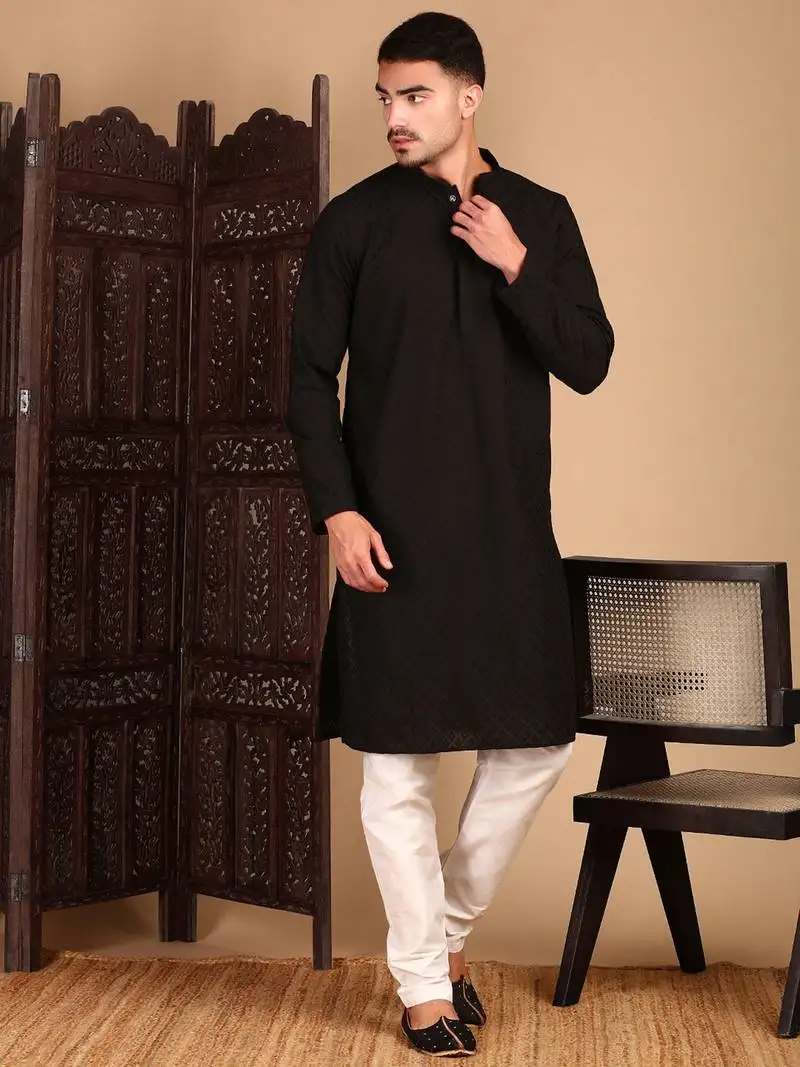 Black solid chikankari black kurtahandcrafted