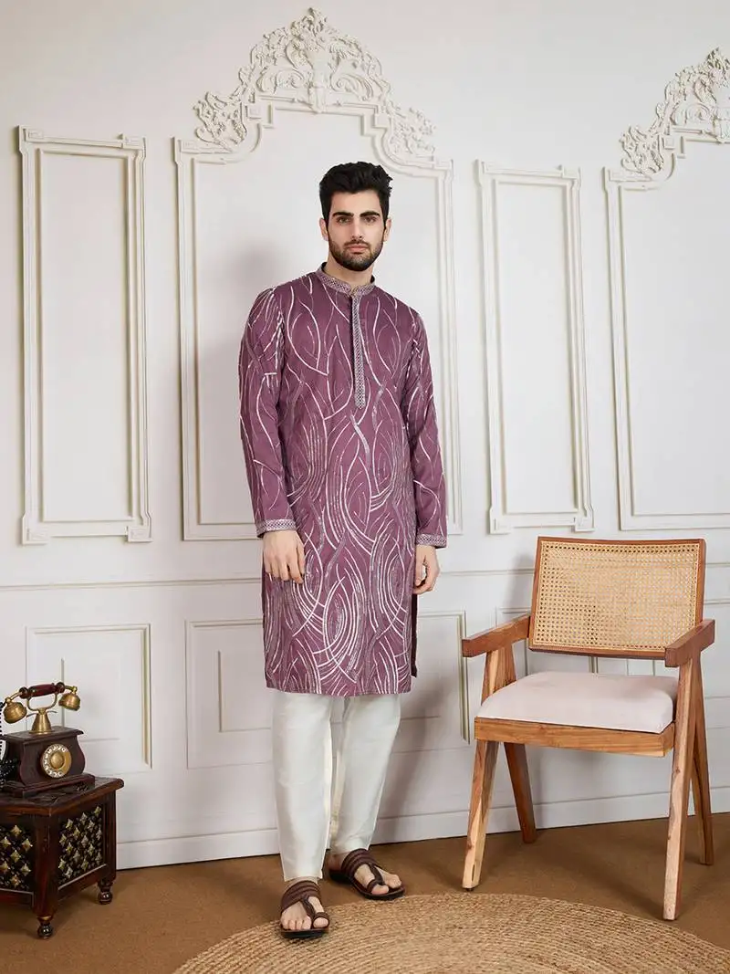 Purple solid with print kurta