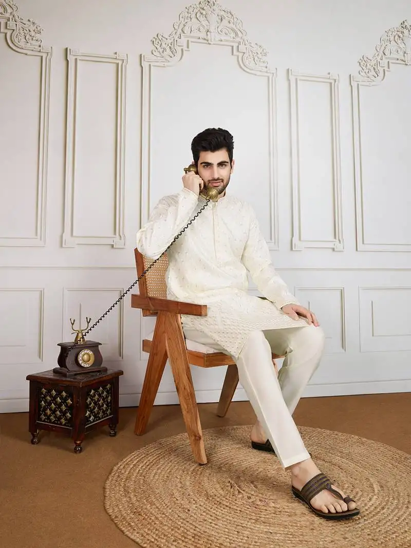 Creamfloral fusion work wear kurta