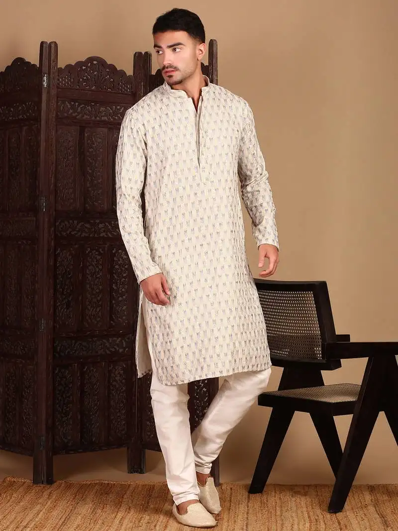Cream chic abstract chikankari sequin kurta