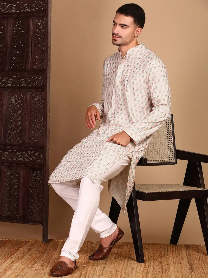 Light pink chicabstractchikankari kurta with sequin kurta