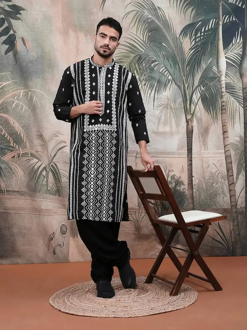 Black sequin chic pattern chikankari kurta