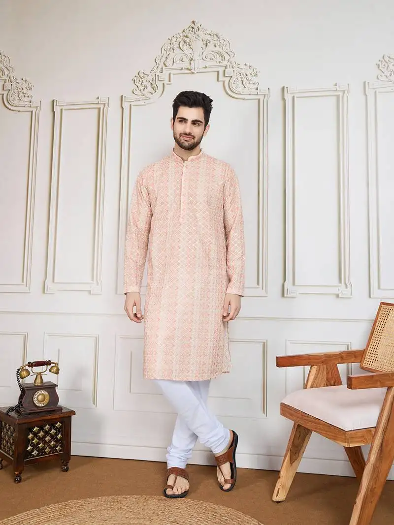 Orange printed with sequins kurta