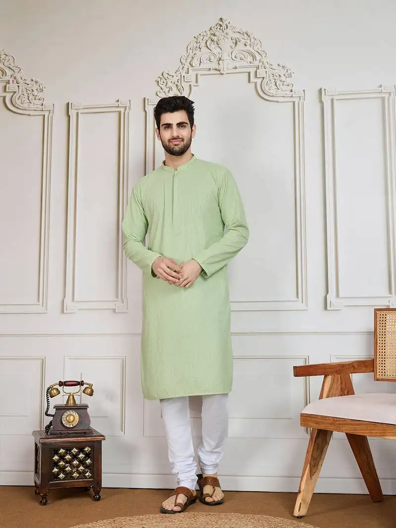 Light green solid chikankari kurta