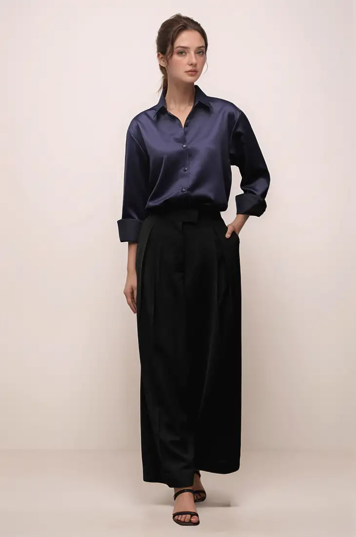 Navy blue satin shirt